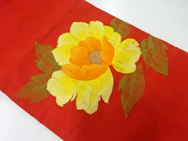 アンティーク　手織り真綿紬花模様織出し名古屋帯